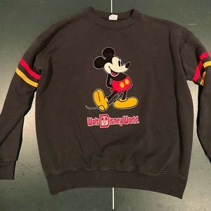Retro Walt Disney World Mickey Mouse Black Sweatshirt - 1980s - Size XL/XXL